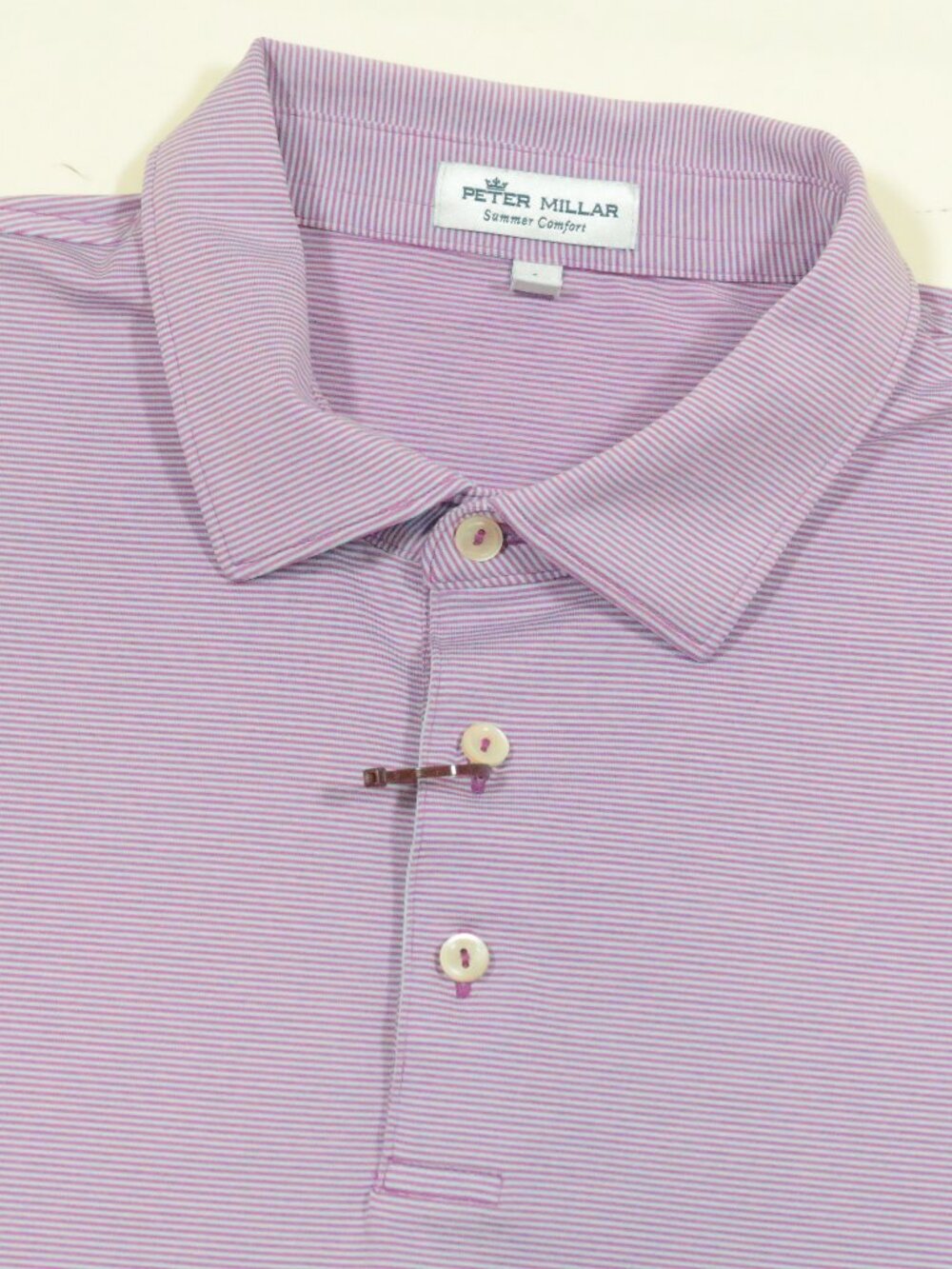 Peter Millar Summer Comfort Golf Polo Shirt Mens L Purple Stripe Jersey Fabric